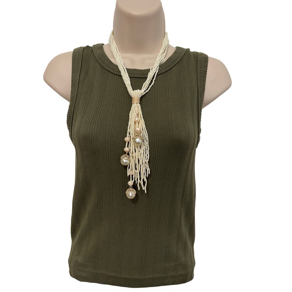 Women's Seed Beaded Layered Faux Pearls Necklace Statement Glam Event Neutral